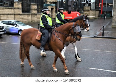 Police Scotland Mounted Div. On Crowd Control Duty At A Bloody Sunday Memorial March  Glasgow , UK .- 25 Jan 2020.
