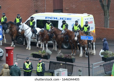Police Scotland Mounted Div. on crowd control duty at a Bloody Sunday Memorial march Glasgow , UK .- 25 Jan 2020.