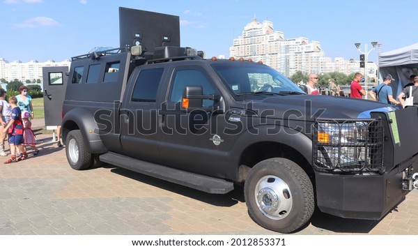 police security car at Nemiga street
stand.Minsk.Belarus - July 20
2021