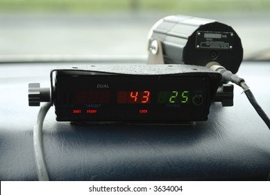 Police speed radar unit in police car.