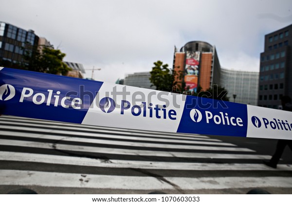 Police\
tape across street close a road near the European Commission\
headquarters in Brussels, Belgium on May 24,\
2017