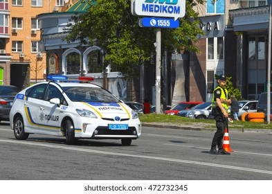 Police Work At The Scene Of A Traffic Accident.August 22,2016,Kiev, Ukraine