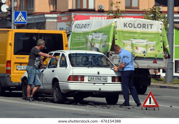 Police work at the scene of a traffic\
accident.August 22,2016,Kiev,\
Ukraine