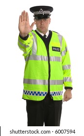 Policeman In Reflective Jacket Ordering You To STOP.