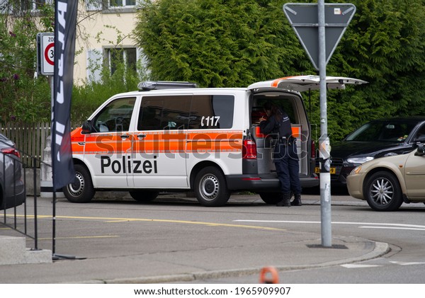 Policemen doing mobile\
traffic control at City of Zurich. Photo taken April 29th, 2021,\
Zurich, Switzerland.