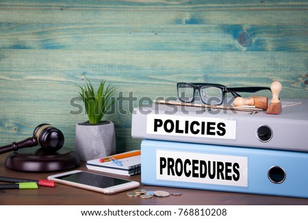 Policies and Procedures. Successful business, law and profit background
