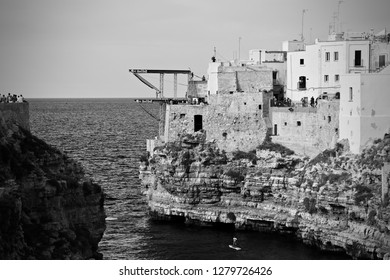 Polignano A Mare, Italy-September 11, 2015: Red Bull Cliff Diving 2015.