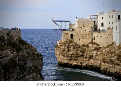 Polignano A Mare, Italy-September 11, 2015: Red Bull Cliff Diving 2015.