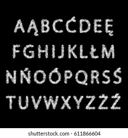 The Polish alphabet from clouds. Uppercase letters on the dark background.