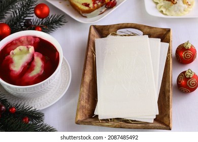 Polish Christmas Eve Dinner With Wafer And Christmas Eve Dishes