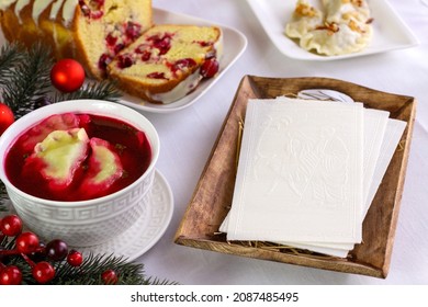 Polish Christmas Eve Dinner With Wafer And Christmas Eve Dishes