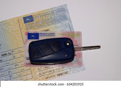 Polish Driving License, Registration Certificate And Key.