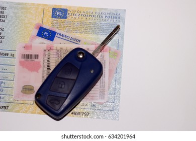 Polish Driving License, Registration Certificate And Key.