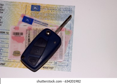 Polish Driving License, Registration Certificate And Key.