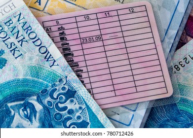 Polish Driving License, Registration Certificate And Polish Money.