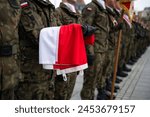 The Polish flag held by a soldier during the ceremony