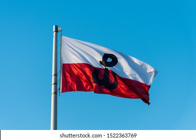 Polish Flag With The Symbol Of Polish Underground State And Warsaw Uprising During World War II. 