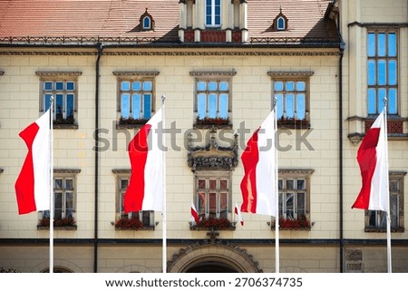 Polish flags fluttering in the wind
