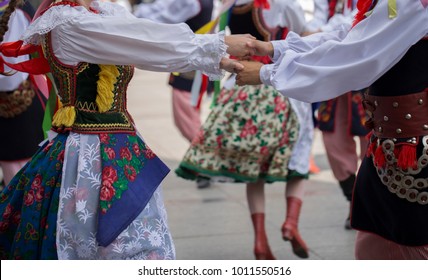 Polish Folk Dance Goup With Traditional Costume