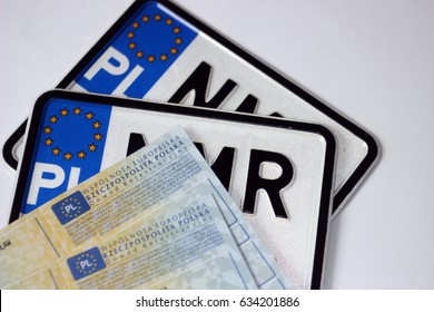 Polish license plate and registration certificate. - Shutterstock ID 634201886