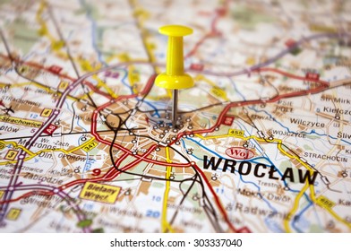 Polish Map With The Marked Wroclaw City