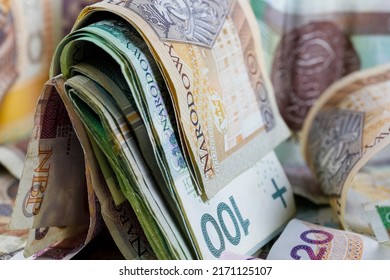 Polish money. Polish zloty banknotes placed next to each other and are the backdrop to many various financial matters. PLN currency. - Shutterstock ID 2171125107