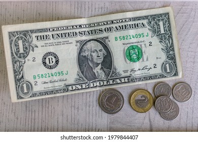 Polish Money - Zloty And USA Dollar Bill. Finance In Poland, Of The Zloty To The Dollar Exchange Rate. Multi Currency Money, Inflation, Business, Economics And Finance Theme.