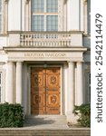 Polish National Library Special Collections Section. Beautiful wooden door. The Krasinski Palace, the Palace of the Commonwealth.