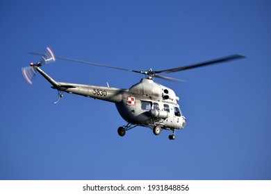 Polish Navy Helicopter Patroling Baltic Sea Shore 