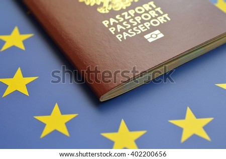 Polish passport with the symbols of the European Union