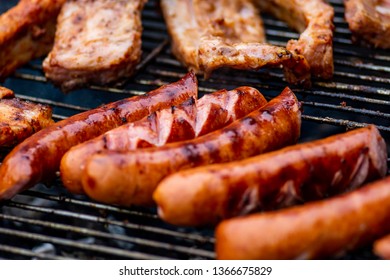 Polish Sausage On The Grill. Tasty And Delicious Sausage Straight From Barbecue.  