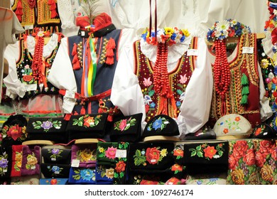 Polish Traditional Clothes In A Market Square Shop In Krakow, Poland