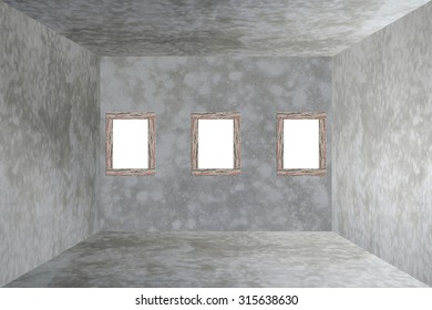 Polished Bare Concrete Floor And Wall With Wood Photo Picture Frame Texture Background Room