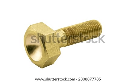Polished brass hexagonal head bolt with threaded shaft