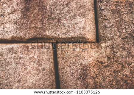 Polished dry-stone walls of Machu Picchu. Ashlar technique. Inca architectural style. April, 2018.