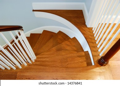 Polished Hardwood Steps On Luxury Home Interior