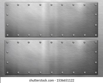 Polished Metal Plate With Rivets On Steel Background