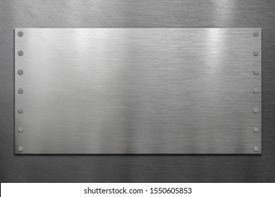 Polished Metal Plate With Rivets On Steel Background