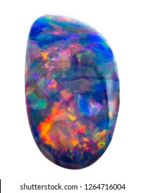 Polished natural colorful blue iridescent opal on white background