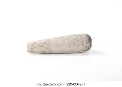 Polished Pestle Is Often Used With A Mortar. Isolated On A White Background A Kitchen Tool Used For Pounding Or Grinding Ingredients. Thai Kitchenware.