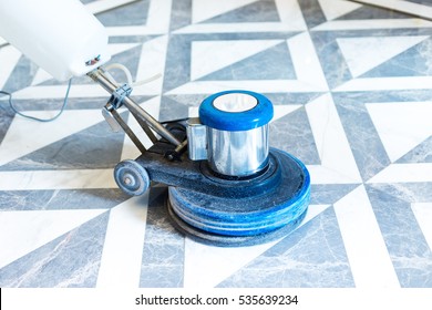 Polisher Working On Marble Floor In Modern Office Building