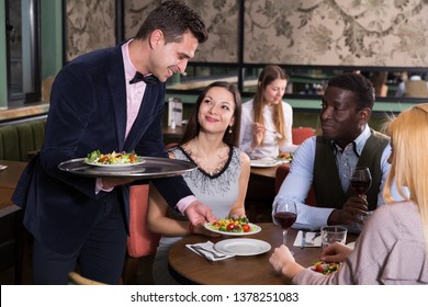 Polite Smiling Waiter Bringing Ordered Dishes Stock Photo 1378251083 ...