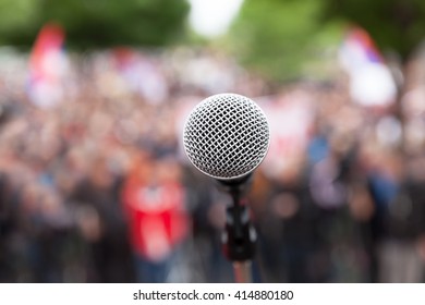 Political Protest. Public Demonstration. Microphone. 