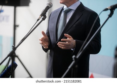 Politician or businessman is giving a speech - Shutterstock ID 2151182081
