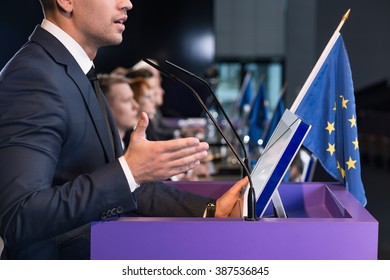 Politician Giving Speech In European Parliament