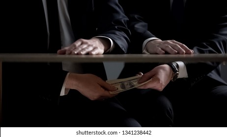 Politician Hands Taking Bribe Money Under Office Table, Lobbying Of Interests