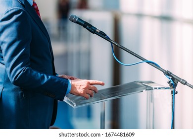 Politician speaking during political event