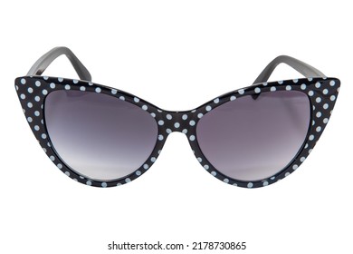 Polka dot cateye sunglasses for women black frame with purple lens front view