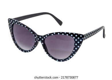 Polka dot cateye sunglasses for women black frame with purple lens top front view
