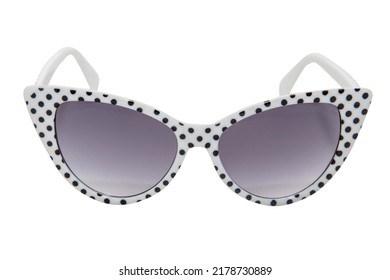Polka dot cateye sunglasses for women white frame with purple lens front view